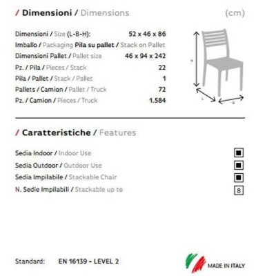 PARIS - SEDIA IN POLIPROPILENE IMPILABILE DA ESTERNO PER BAR, RISTORANTE, PISCINA, HOTEL GRAND SOLEIL