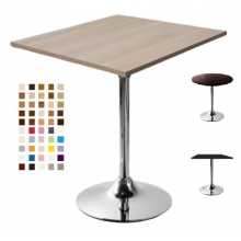 SATURNO R - table with chrome-plated central leg and round base. Laminate melamine top