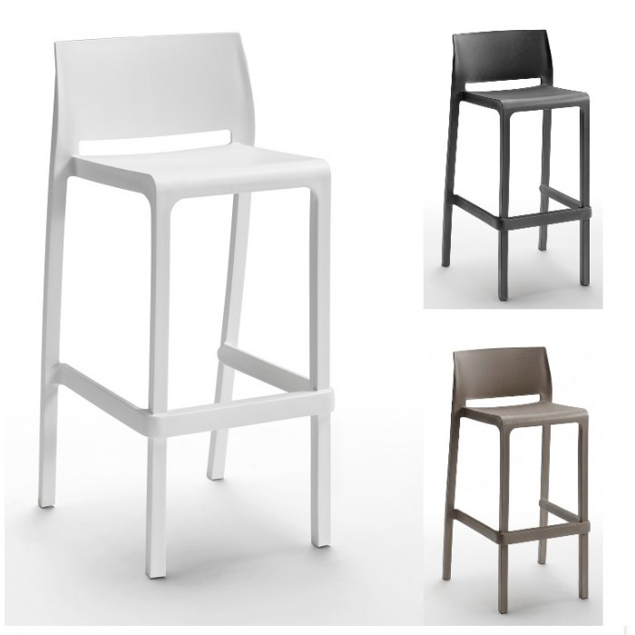 VOLGA STOOL 75 - Stackable polypropylene/fiberglass stool with backrest (BICA ITALY) for bars, restaurants, pizzerias