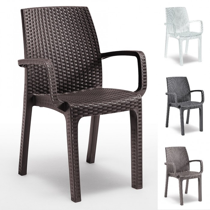 VERONA ARMCHAIR - Stackable polypropylene rattan armchair with armrests (BICA ITALY) for bars, restaurants, pizzerias