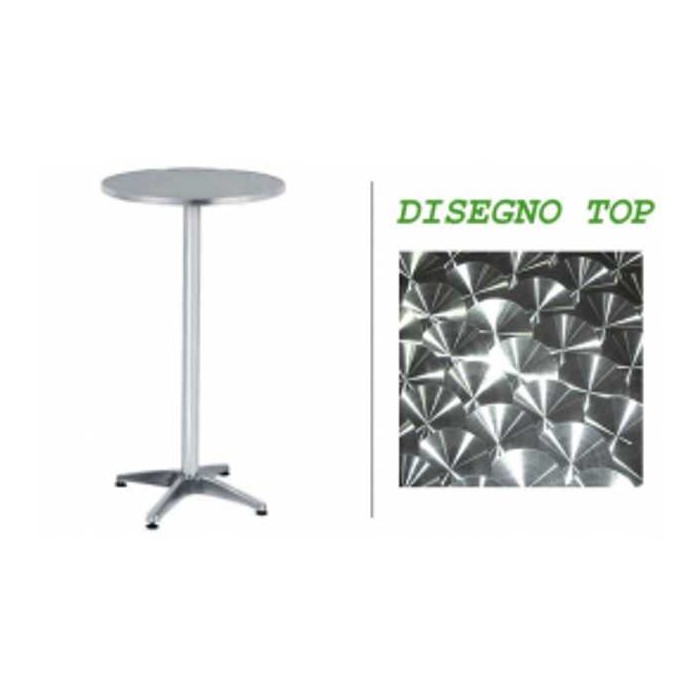 R60-A - TAVOLO IN ALLUMINIO TONDO, diam.60 x H110cm CON GAMBA CENTRALE A 4 PIEDI PER BAR, RISTORANTE, PISCINA, HOTEL, ALBERGO