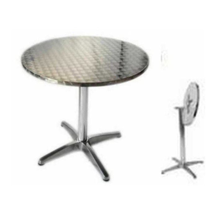 R60-P - TAVOLO IN ALLUMINIO TONDO diam.60cm,TOP PIEGHEVOLE CON GAMBA CENTRALE A 4 PIEDI PER BAR, RISTORANTE, PISCINA, HOTEL